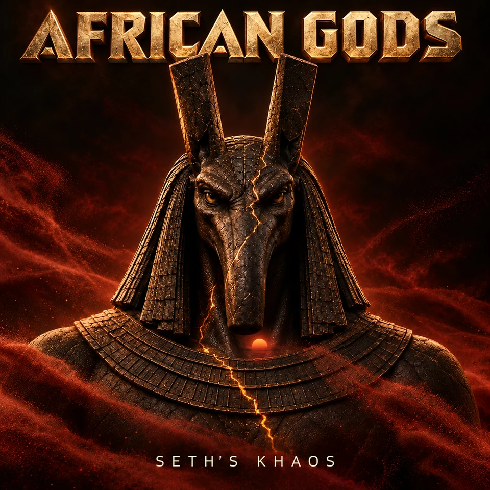 Pochette AFRICAN GODS: SETH’S KHAOS : une représentation artistique de Seth dans la braise et le sable