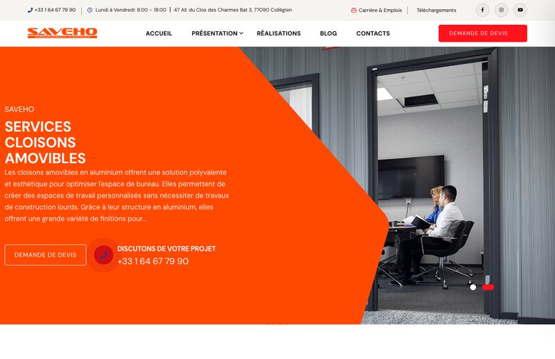 Saveho - Aménagement d'espaces de travail, site vitrine + blog réalisé par Kreative Monster