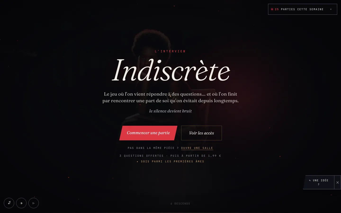 Page d'accueil de L'INTERVIEW INDISCRÈTE, telle qu'elle est en ligne
