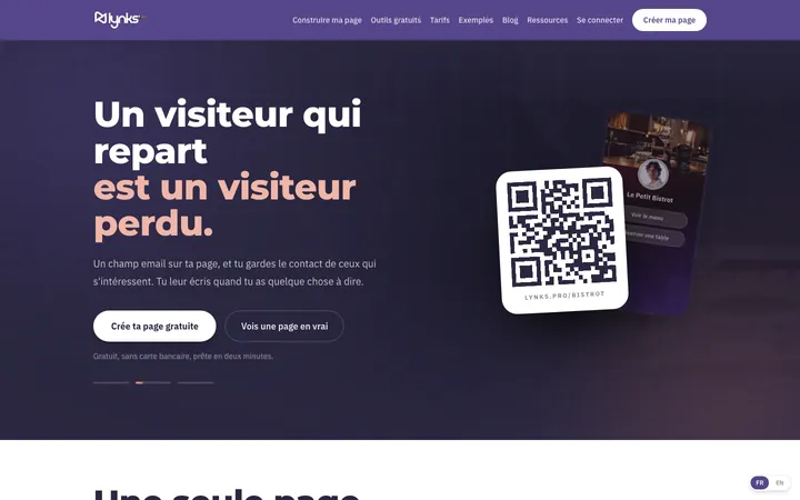 Page d'accueil de lynks.pro, conçue par Kreative Monster