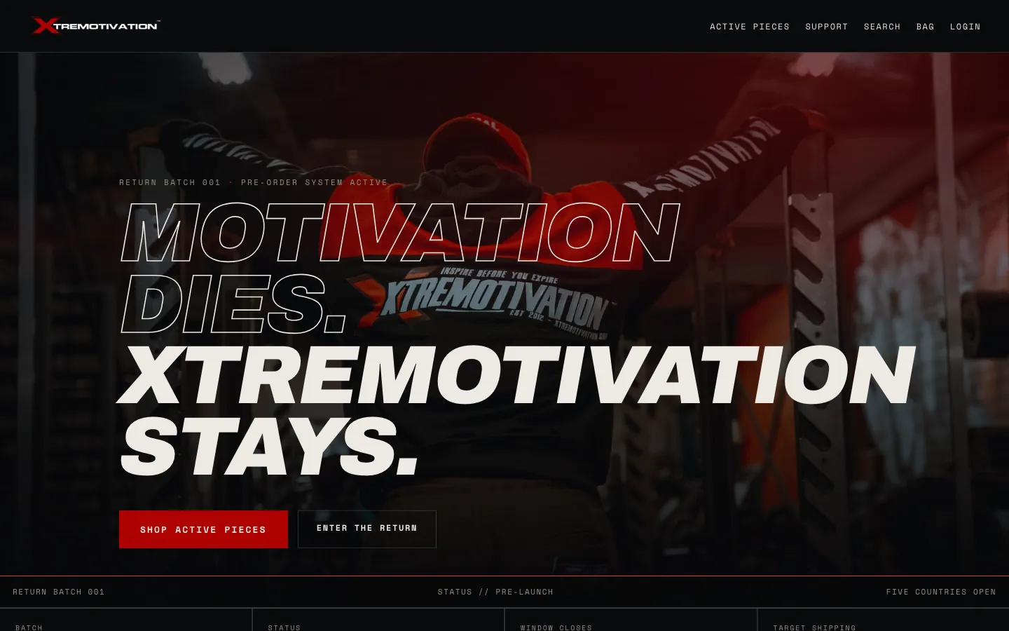 Page d'accueil de XTREMOTIVATION, telle qu'elle est en ligne
